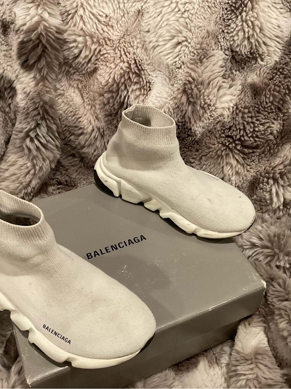 Balenciaga Kids Cream Sock Sneaker with Black Sole Accent